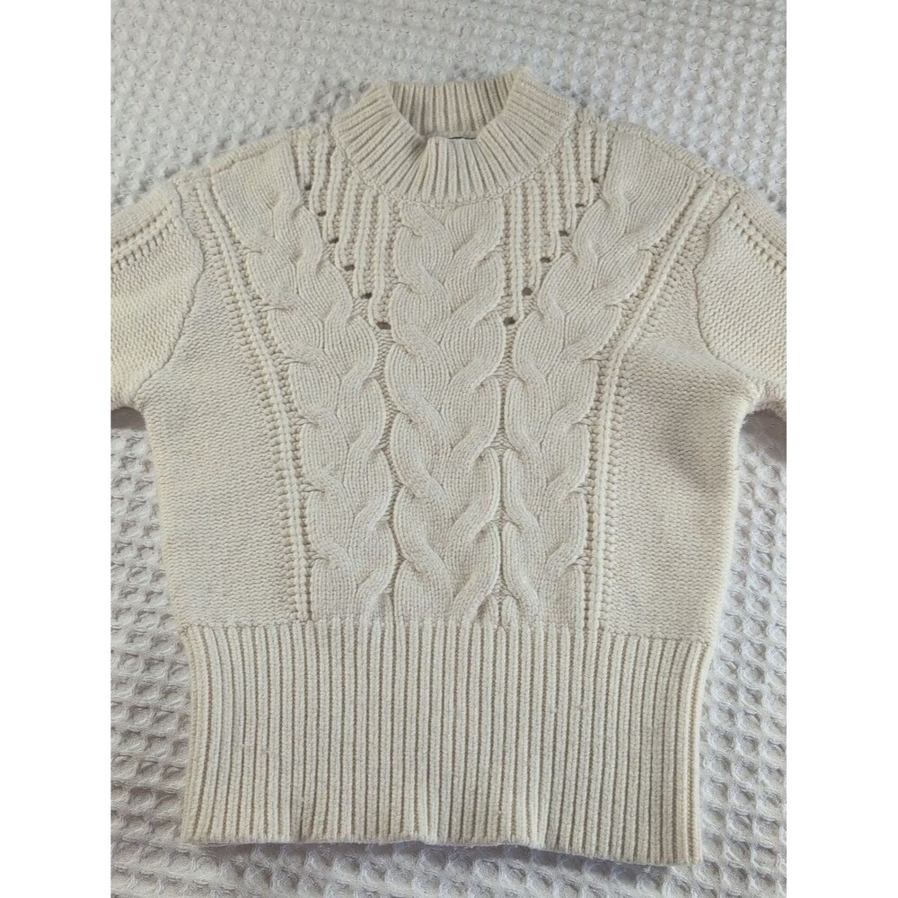 White House Black Market Cream Cable Mock-Neck Sweater S Wool Cashmere Blend